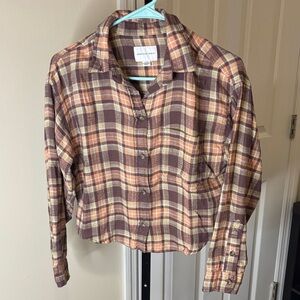 American Eagle Outfitters Multicolor Brown Cropped Plaid Flannel